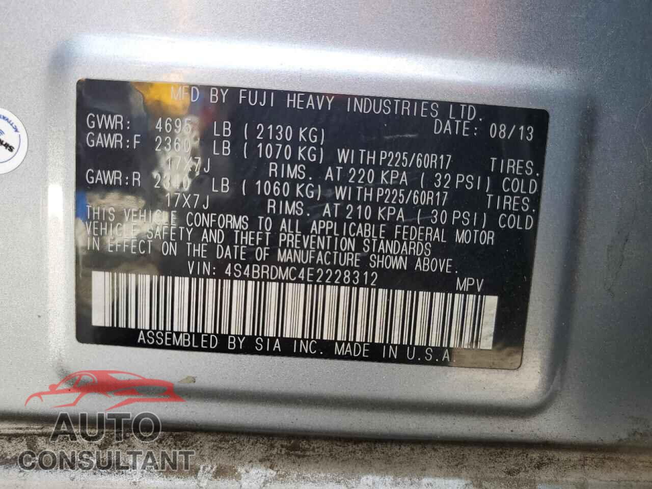 SUBARU OUTBACK 2014 - 4S4BRDMC4E2228312