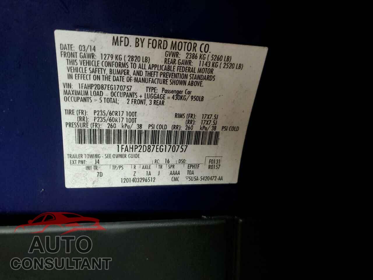 FORD TAURUS 2014 - 1FAHP2D87EG170757