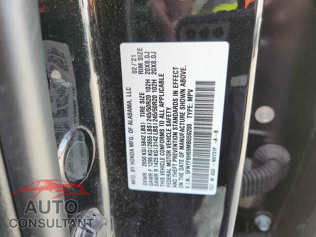 HONDA PILOT 2021 - 5FNYF6H69MB059200