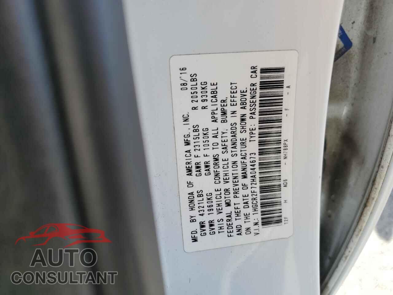 HONDA ACCORD 2017 - 1HGCR2F72HA044673