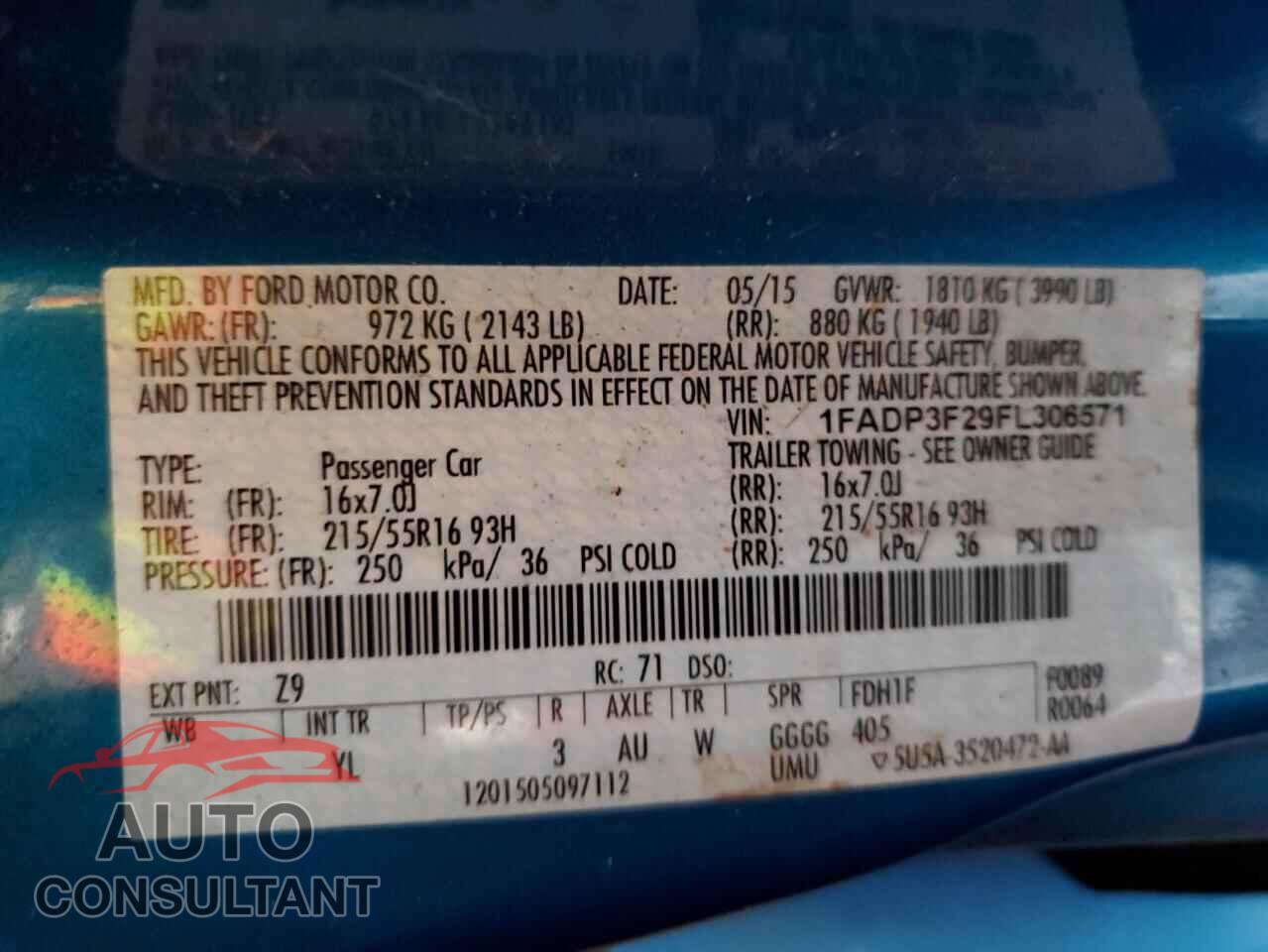 FORD FOCUS 2015 - 1FADP3F29FL306571