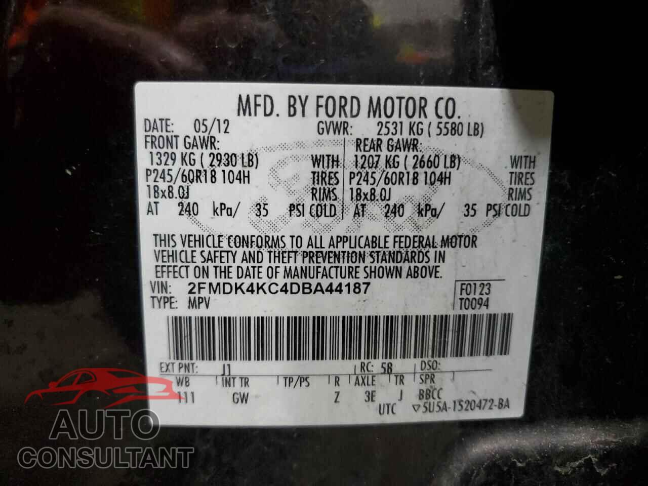 FORD EDGE 2013 - 2FMDK4KC4DBA44187