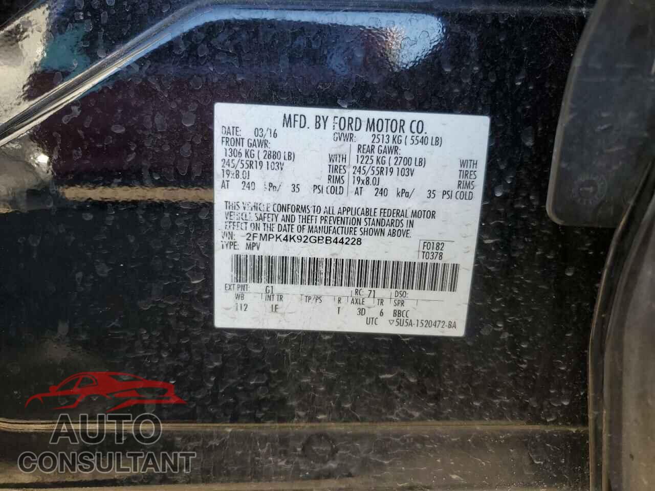 FORD EDGE 2016 - 2FMPK4K92GBB44228