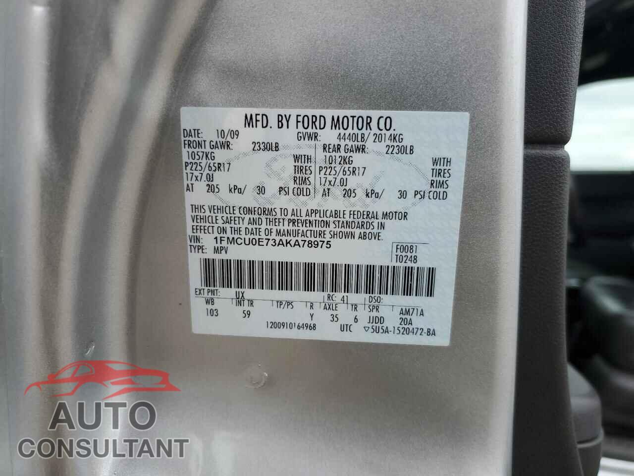 FORD ESCAPE 2010 - 1FMCU0E73AKA78975
