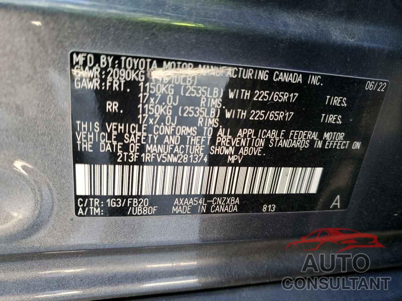 TOYOTA RAV4 2022 - 2T3F1RFV5NW281374