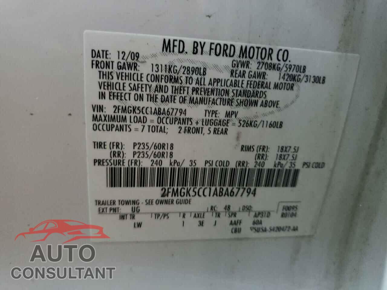 FORD FLEX 2010 - 2FMGK5CC1ABA67794