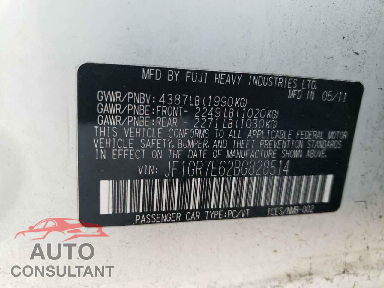 SUBARU WRX 2011 - JF1GR7E62BG828514