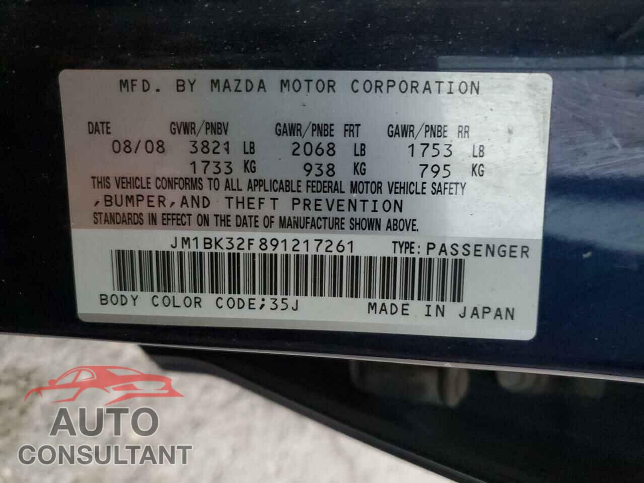 MAZDA 3 2009 - JM1BK32F891217261