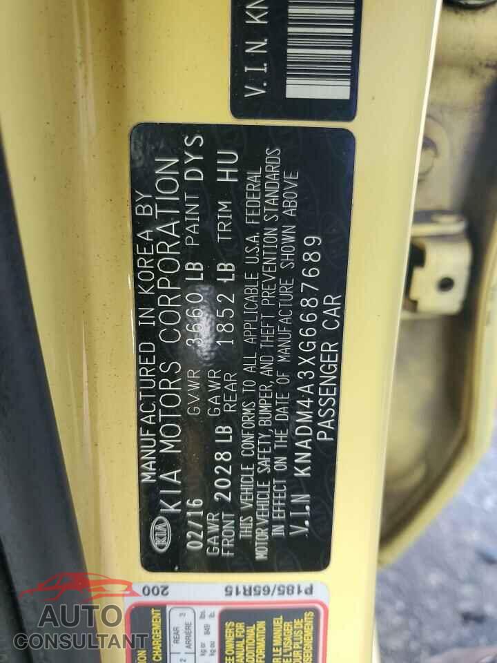 KIA RIO 2016 - KNADM4A3XG6687689