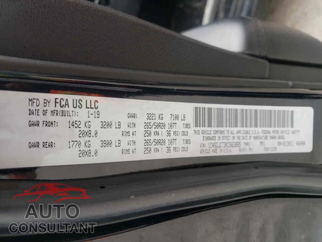 DODGE DURANGO 2019 - 1C4SDJCT3KC663895