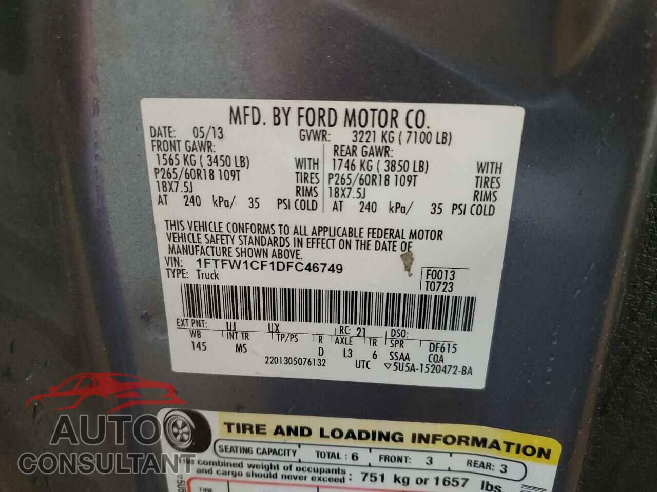 FORD F-150 2013 - 1FTFW1CF1DFC46749