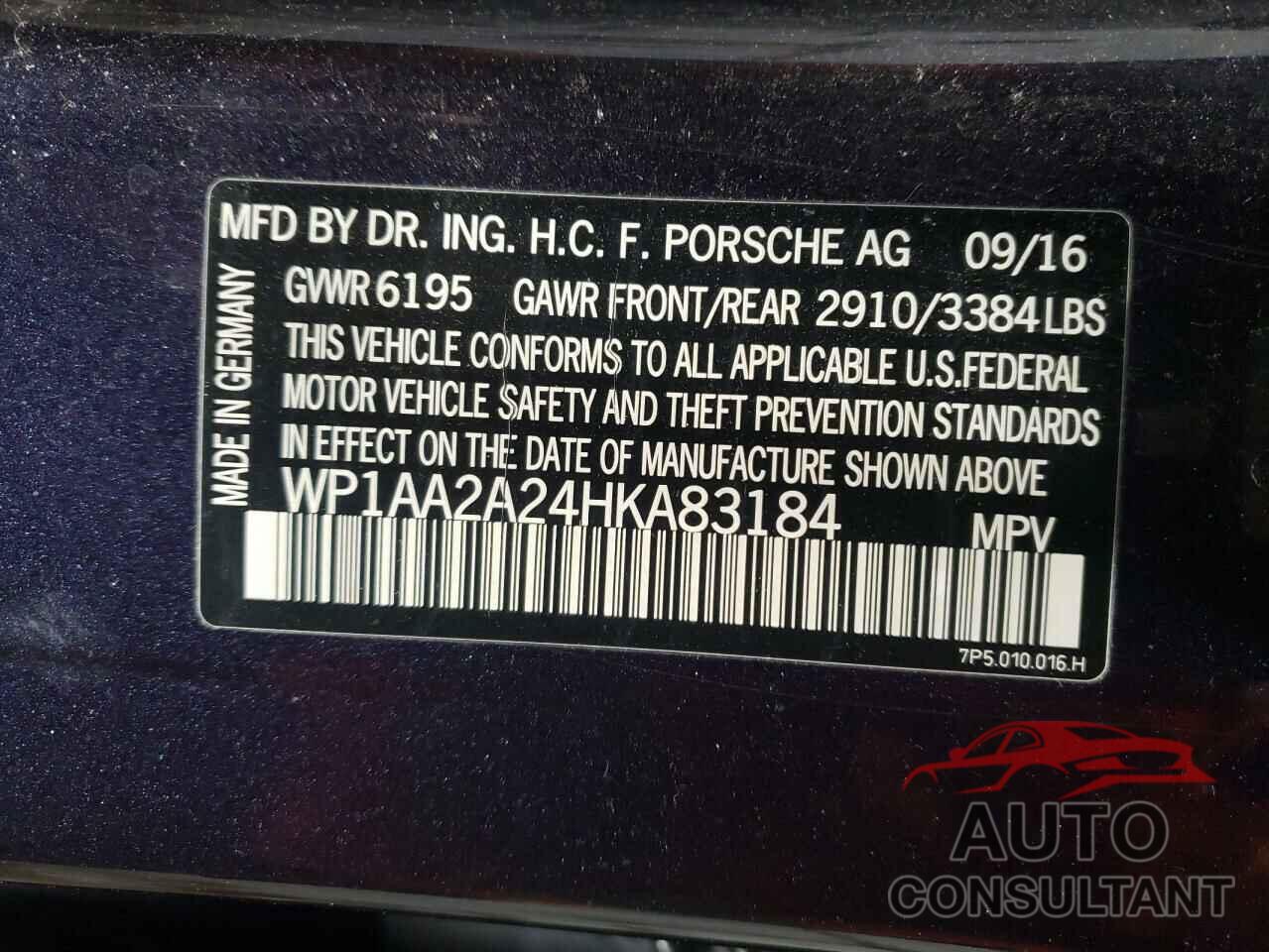 PORSCHE CAYENNE 2017 - WP1AA2A24HKA83184
