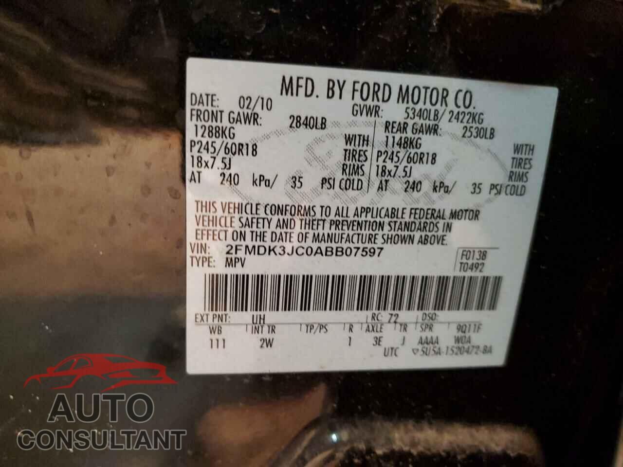FORD EDGE 2010 - 2FMDK3JC0ABB07597