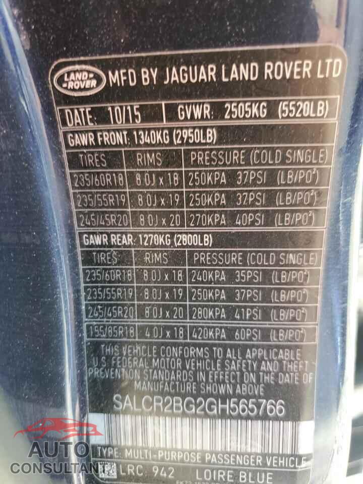 LAND ROVER DISCOVERY 2016 - SALCR2BG2GH565766