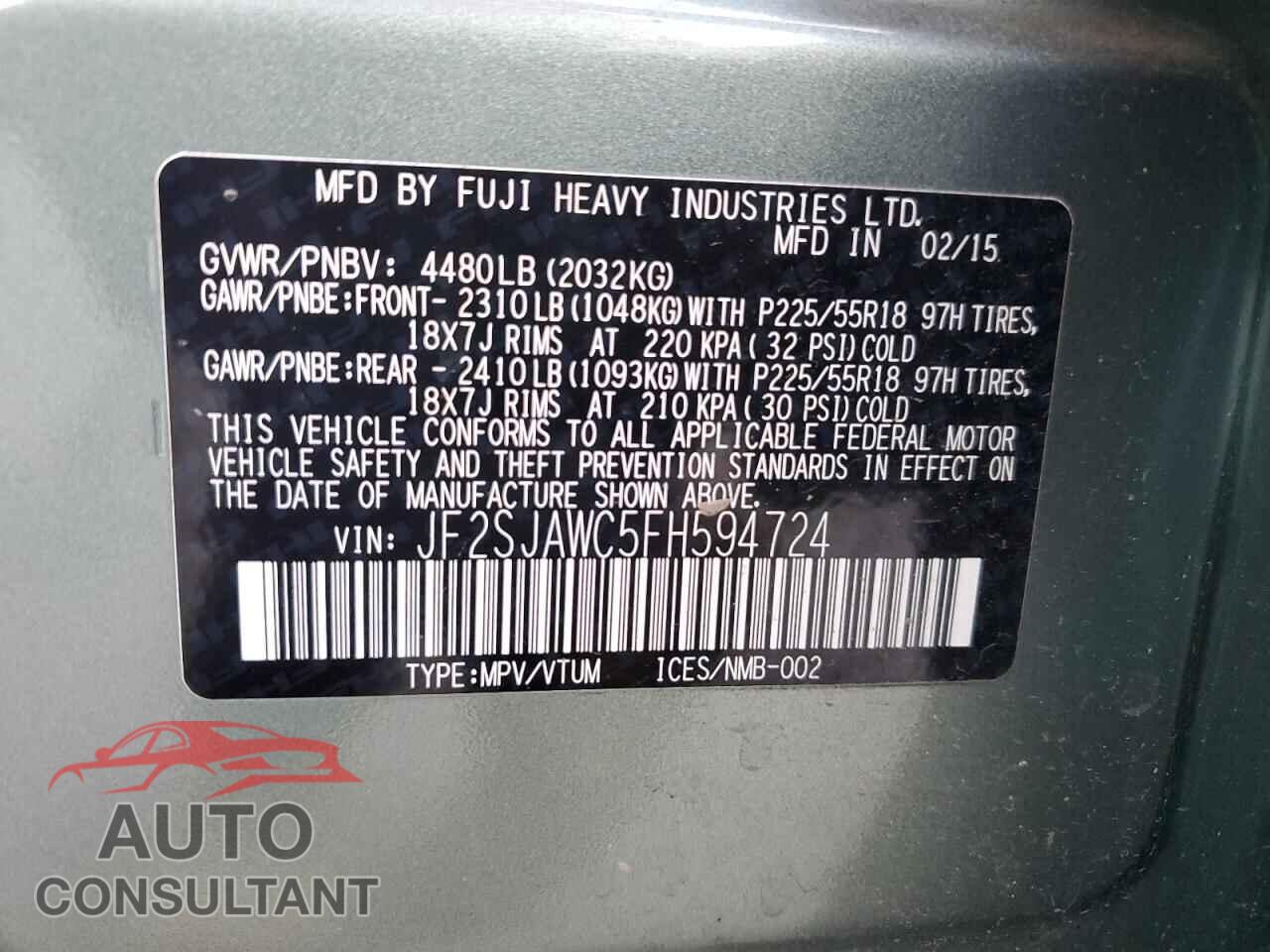 SUBARU FORESTER 2015 - JF2SJAWC5FH594724