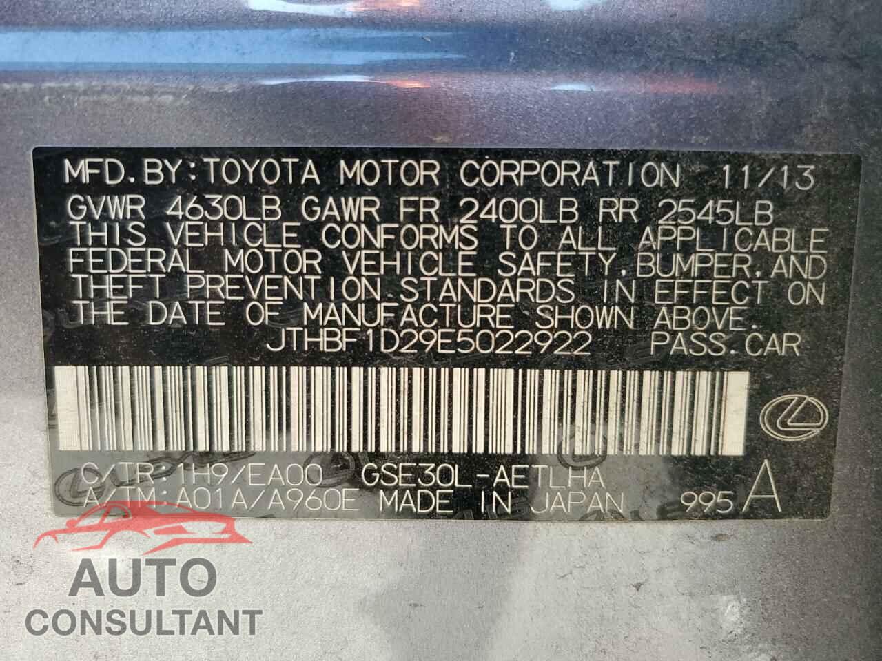 LEXUS IS 2014 - JTHBF1D29E5022922