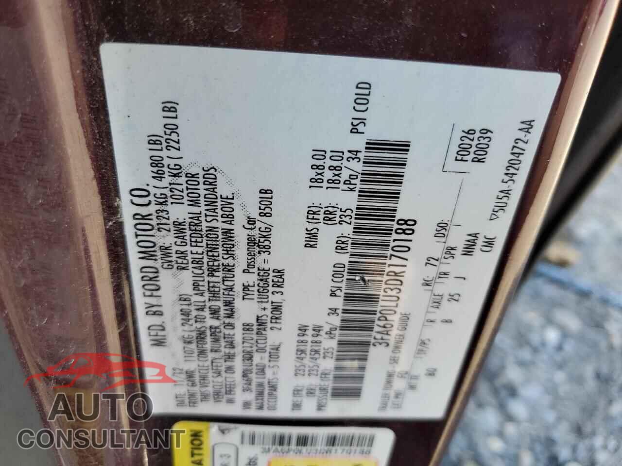 FORD FUSION 2013 - 3FA6P0LU3DR170188