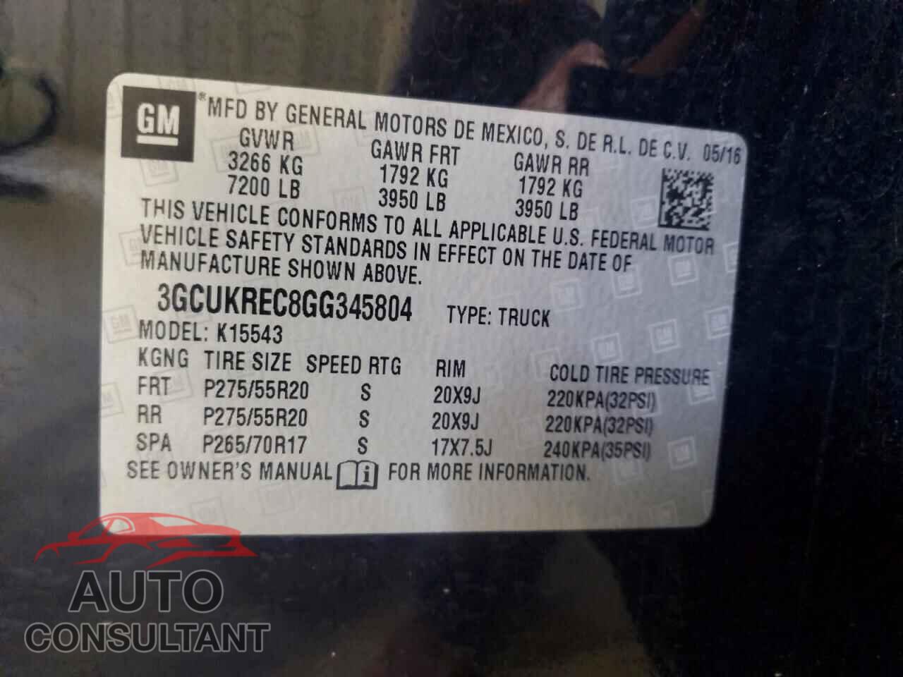 CHEVROLET SILVERADO 2016 - 3GCUKREC8GG345804