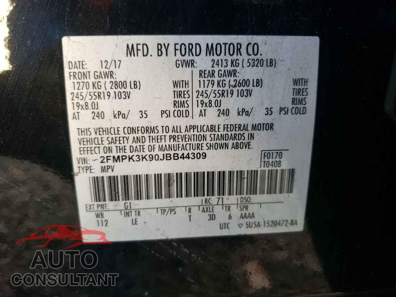 FORD EDGE 2018 - 2FMPK3K90JBB44309