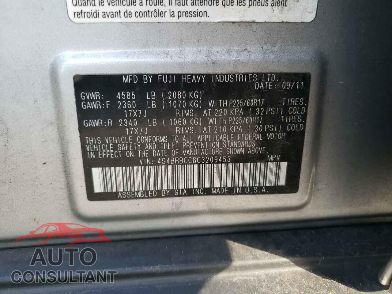 SUBARU LEGACY 2012 - 4S4BRBCC8C3209453