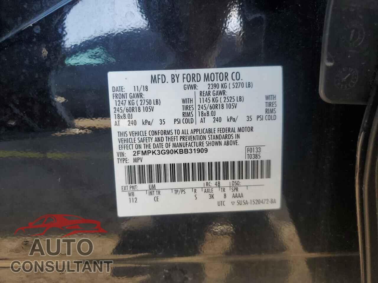 FORD EDGE 2019 - 2FMPK3G90KBB31909