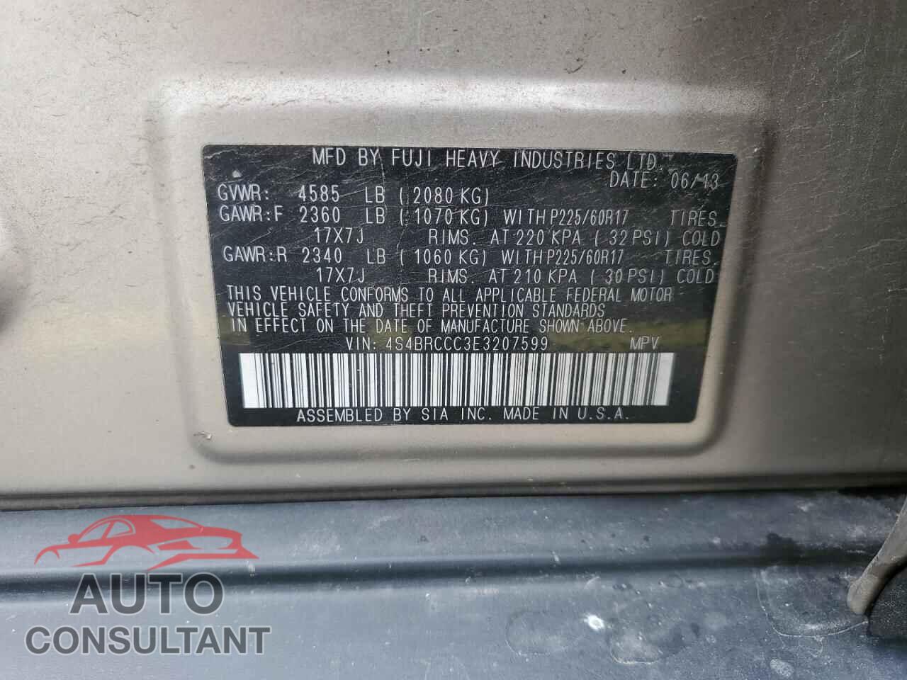 SUBARU OUTBACK 2014 - 4S4BRCCC3E3207599