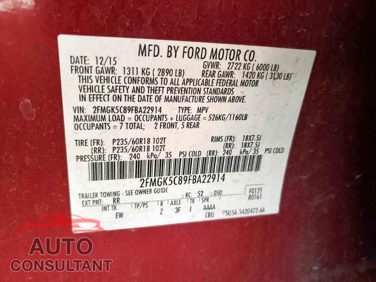 FORD FLEX 2015 - 2FMGK5C89FBA22914