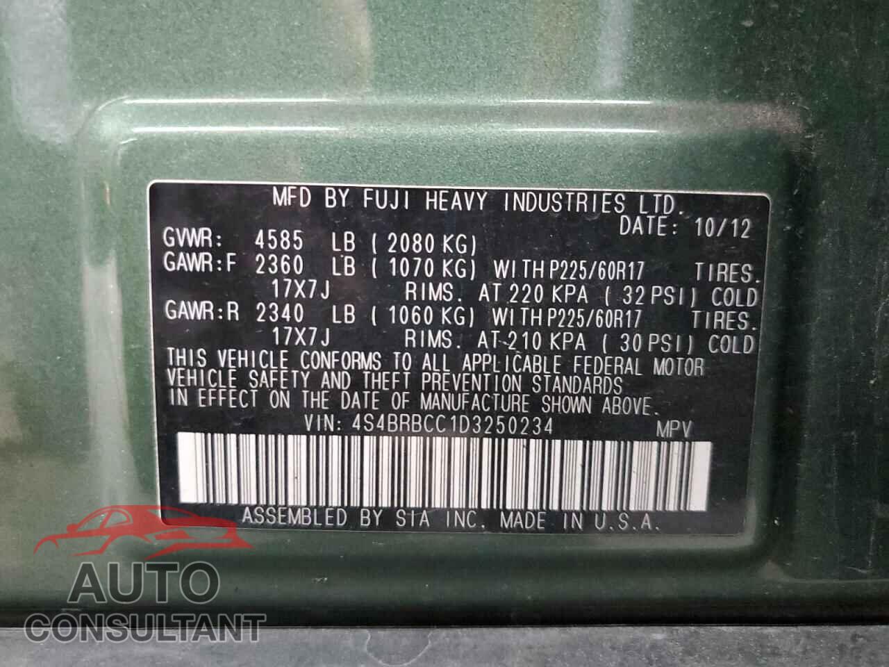 SUBARU OUTBACK 2013 - 4S4BRBCC1D3250234
