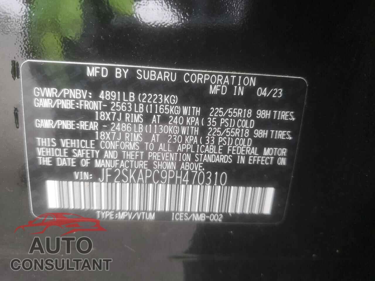 SUBARU FORESTER 2023 - JF2SKAPC9PH470310