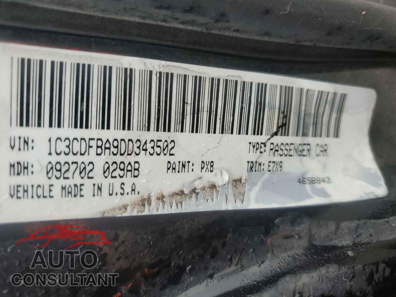 DODGE DART 2013 - 1C3CDFBA9DD343502