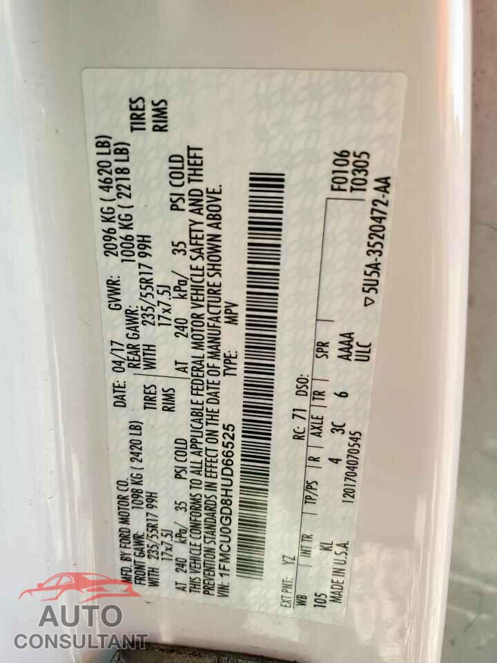 FORD ESCAPE 2017 - 1FMCU0GD8HUD66525