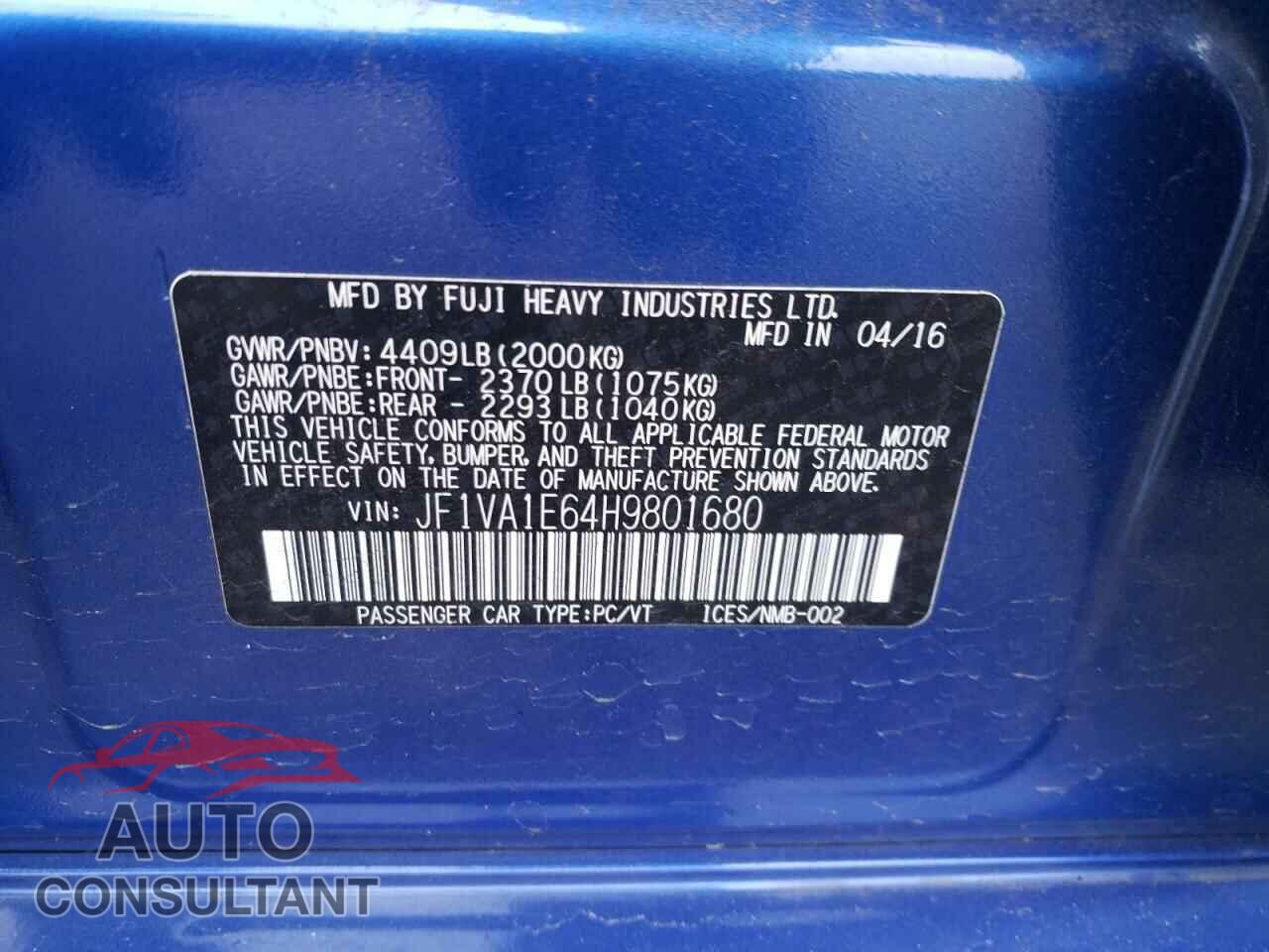 SUBARU WRX 2017 - JF1VA1E64H9801680