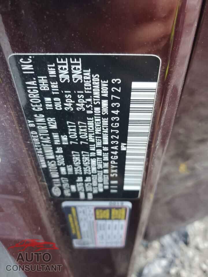 KIA SORENTO 2018 - 5XYPG4A32JG343723