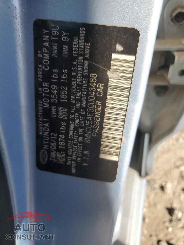 HYUNDAI ACCENT 2012 - KMHCU5AE3CU043488