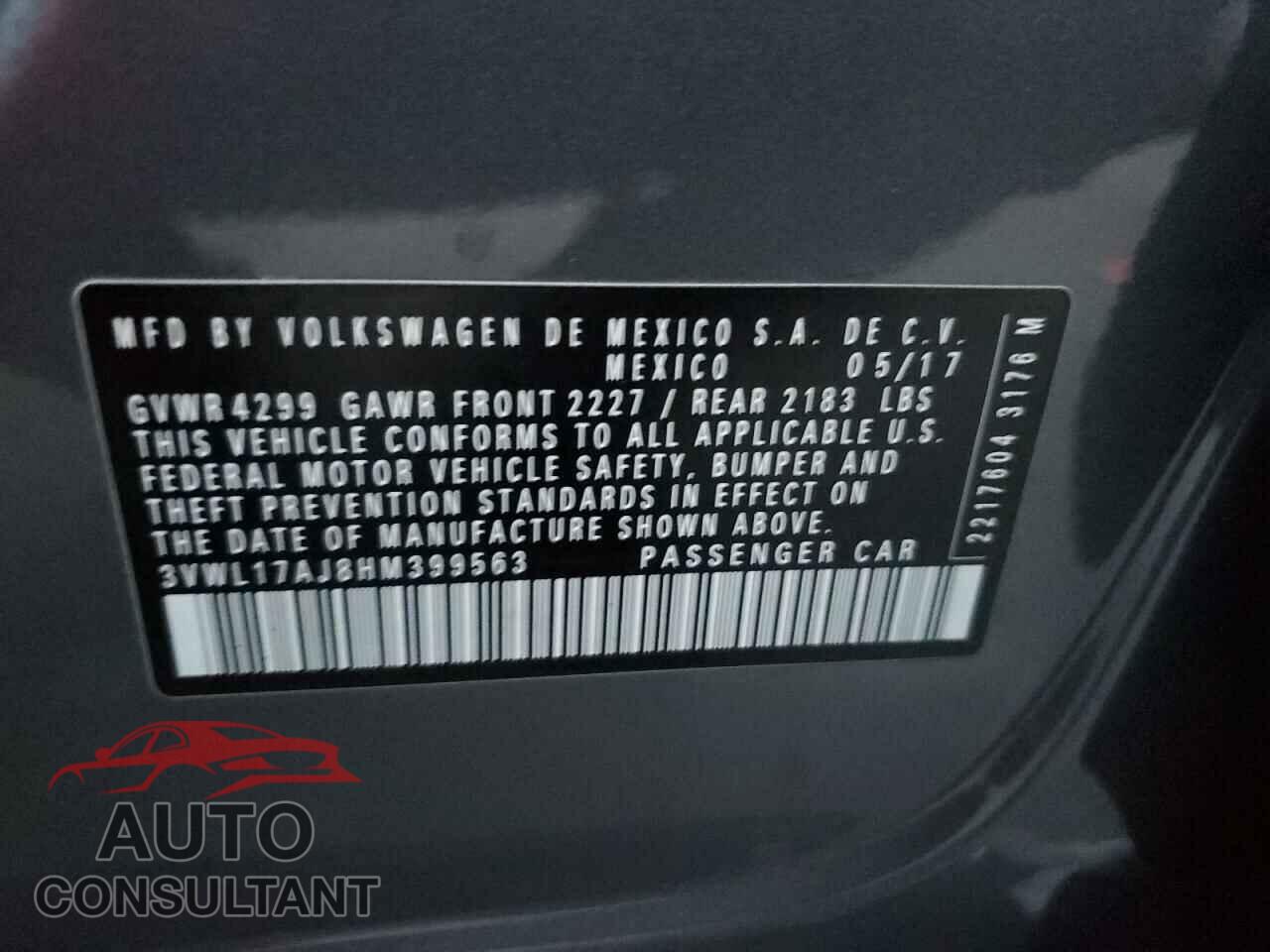 VOLKSWAGEN JETTA 2017 - 3VWL17AJ8HM399563