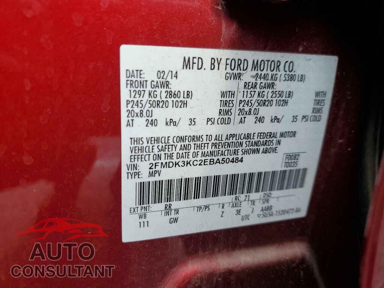 FORD EDGE 2014 - 2FMDK3KC2EBA50484