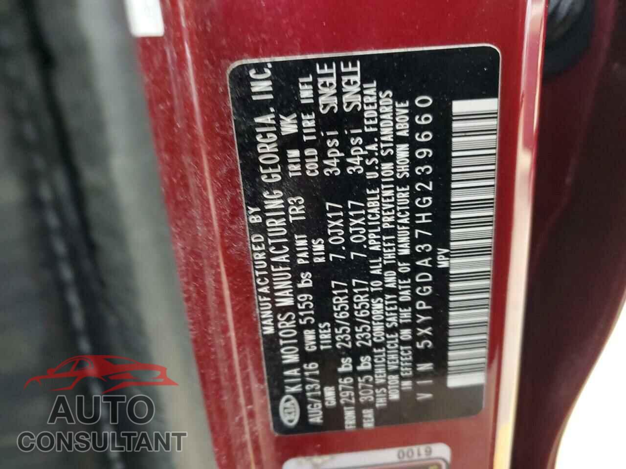 KIA SORENTO 2017 - 5XYPGDA37HG239660