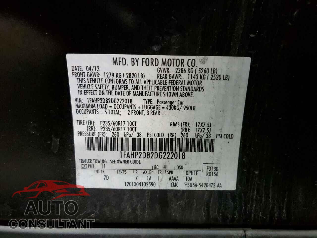 FORD TAURUS 2013 - 1FAHP2D82DG222018