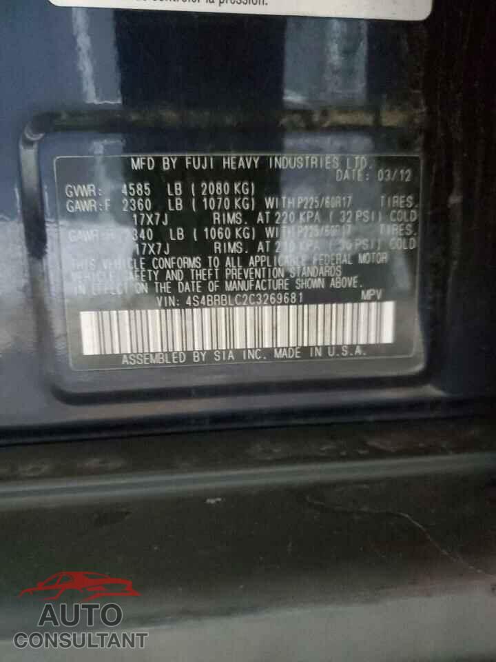 SUBARU OUTBACK 2012 - 4S4BRBLC2C3269681