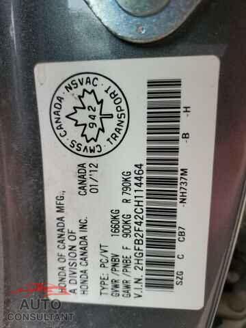 HONDA CIVIC 2012 - 2HGFB2F42CH114464