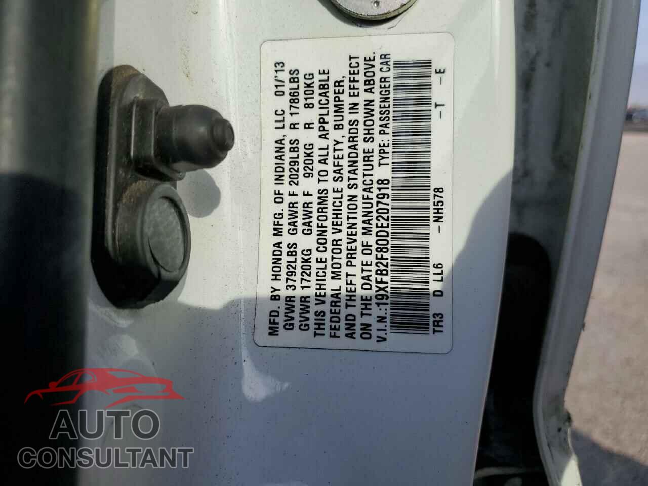 HONDA CIVIC 2013 - 19XFB2F80DE207918
