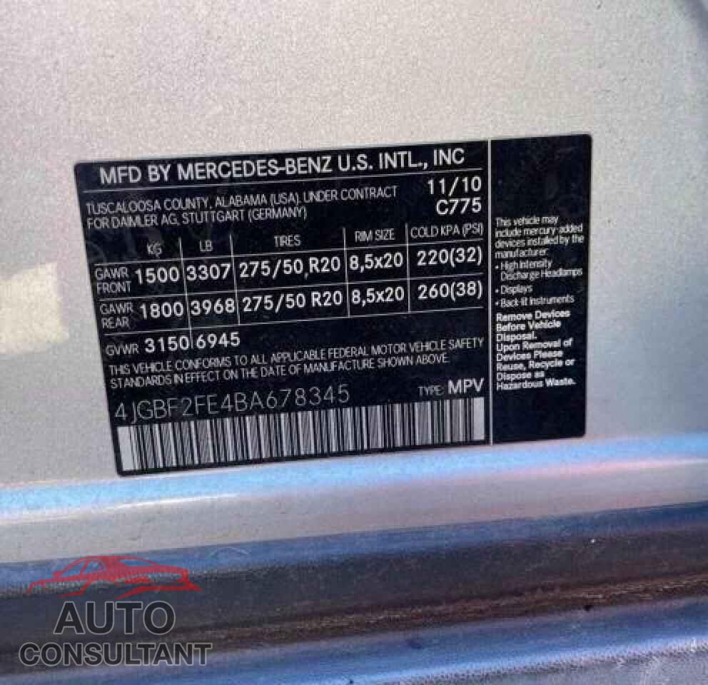 MERCEDES-BENZ GL-CLASS 2011 - 4JGBF2FE4BA678345