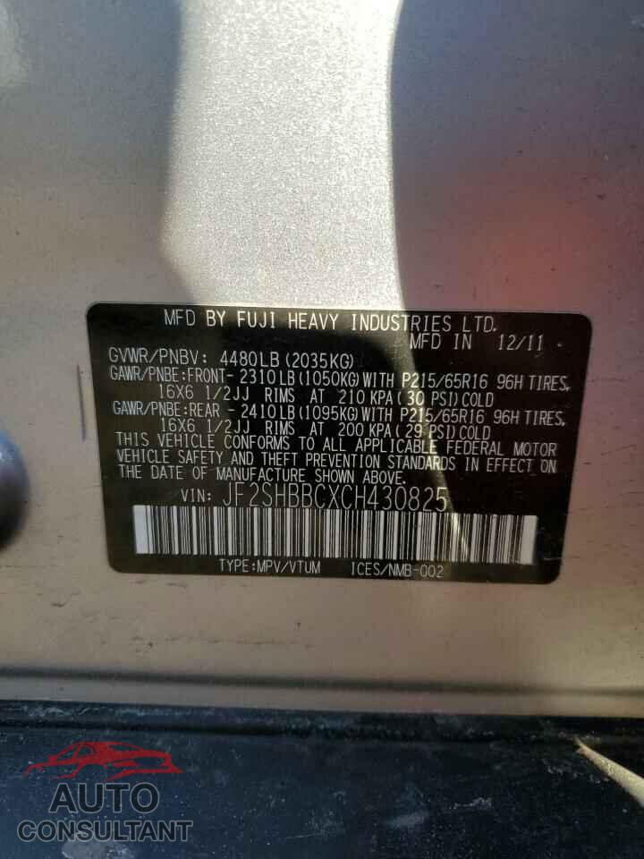 SUBARU FORESTER 2012 - JF2SHBBCXCH430825