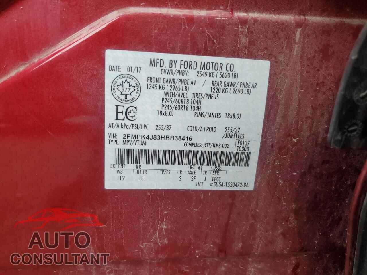 FORD EDGE 2017 - 2FMPK4J83HBB38416