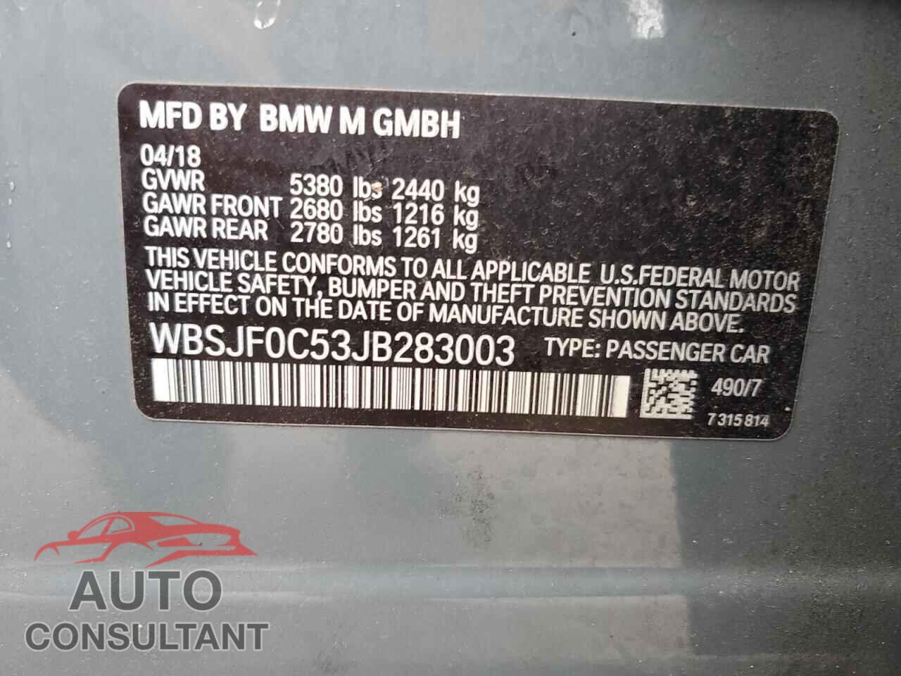 BMW M5 2018 - WBSJF0C53JB283003