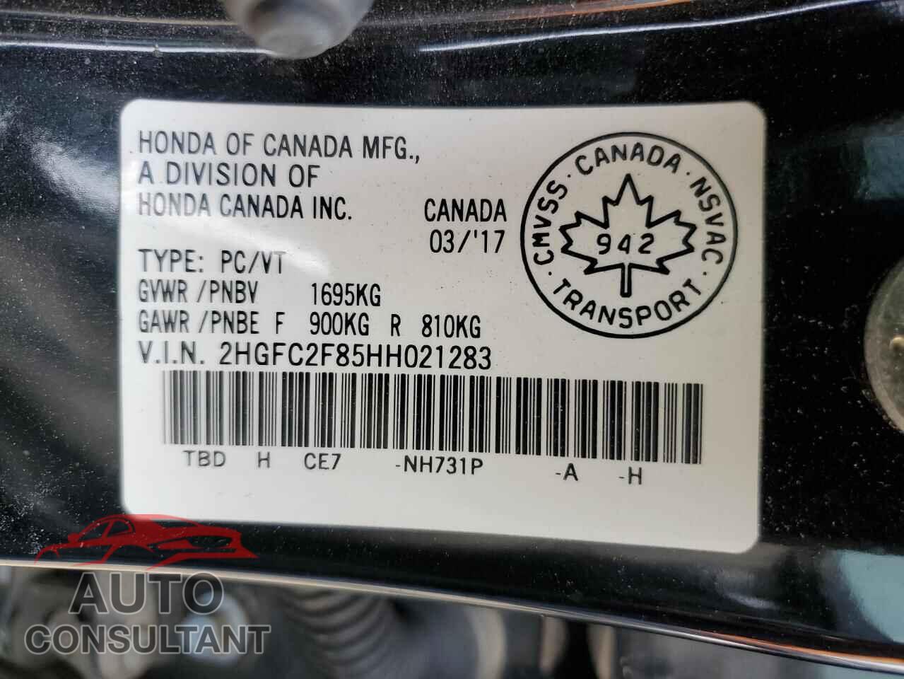 HONDA CIVIC 2017 - 2HGFC2F85HH021283