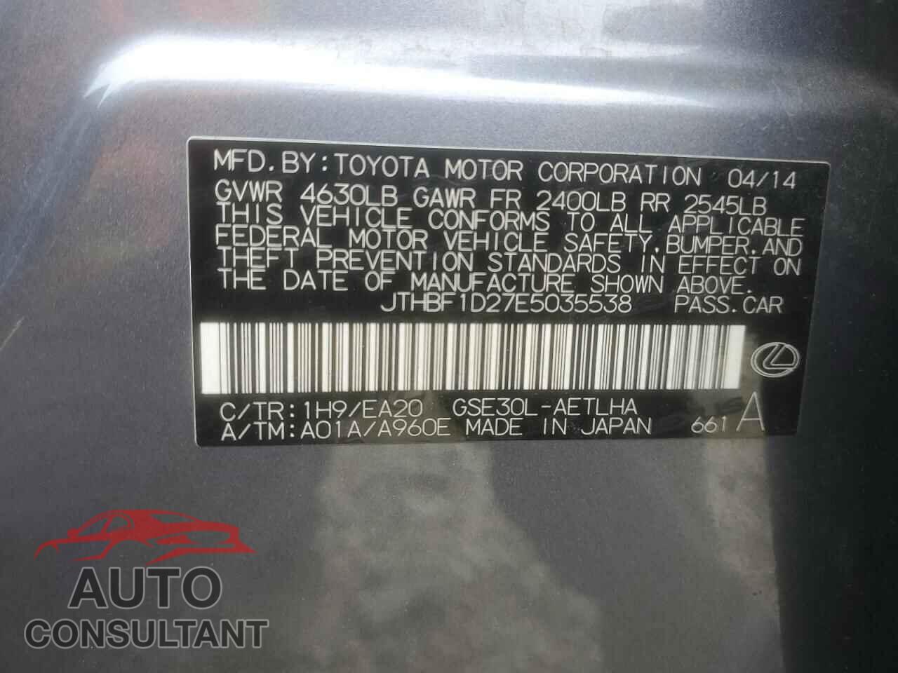 LEXUS IS 2014 - JTHBF1D27E5035538