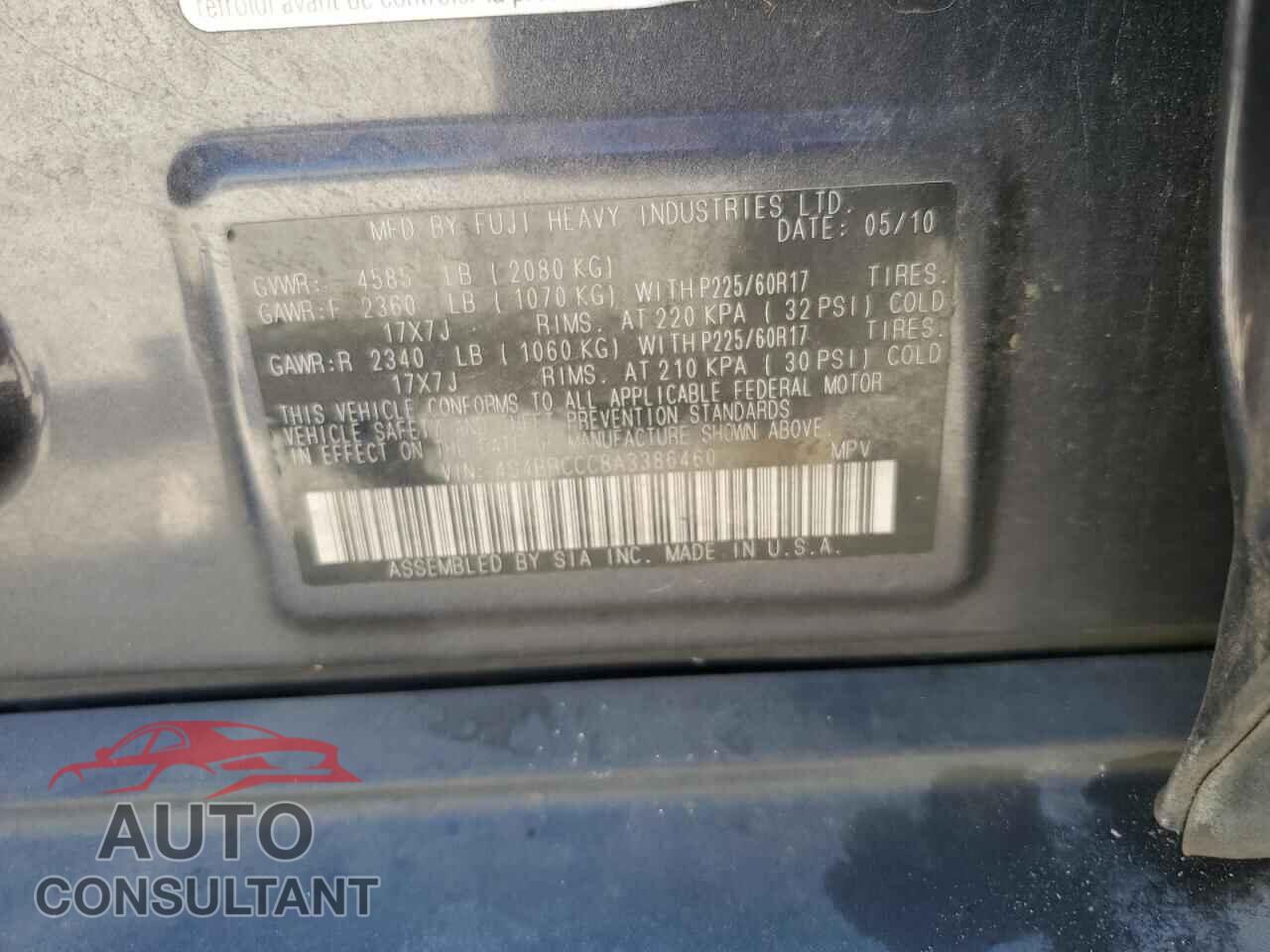 SUBARU OUTBACK 2010 - 4S4BRCCC8A3386460