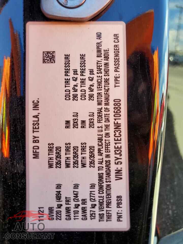 TESLA MODEL 3 2022 - 5YJ3E1EC3NF106880