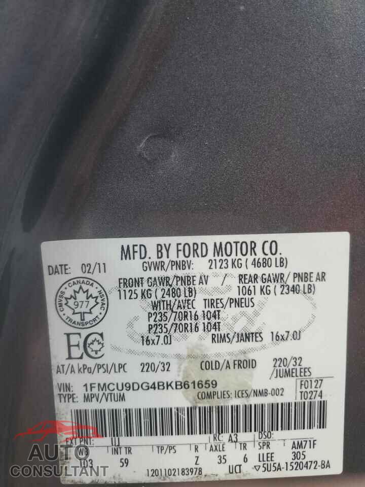FORD ESCAPE 2011 - 1FMCU9DG4BKB61659